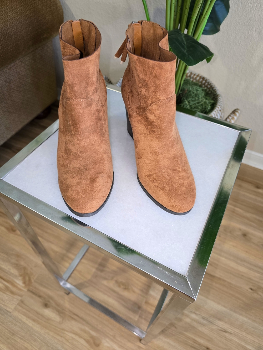 Women's Suede Ankle Booties in Tan